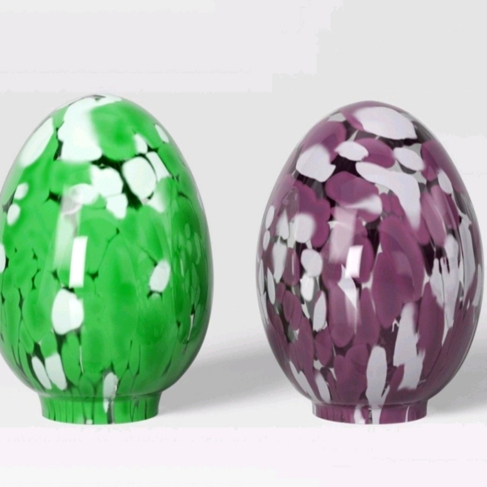 New Threshold 2pk Confetti green and purple Glass Easter Eggs 9.4'